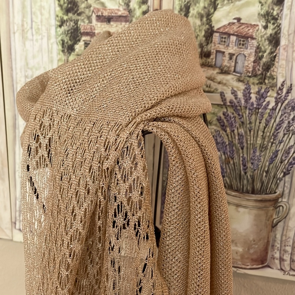 NWT Gorgeous Woven Golden Fringed Scarf/Shawl